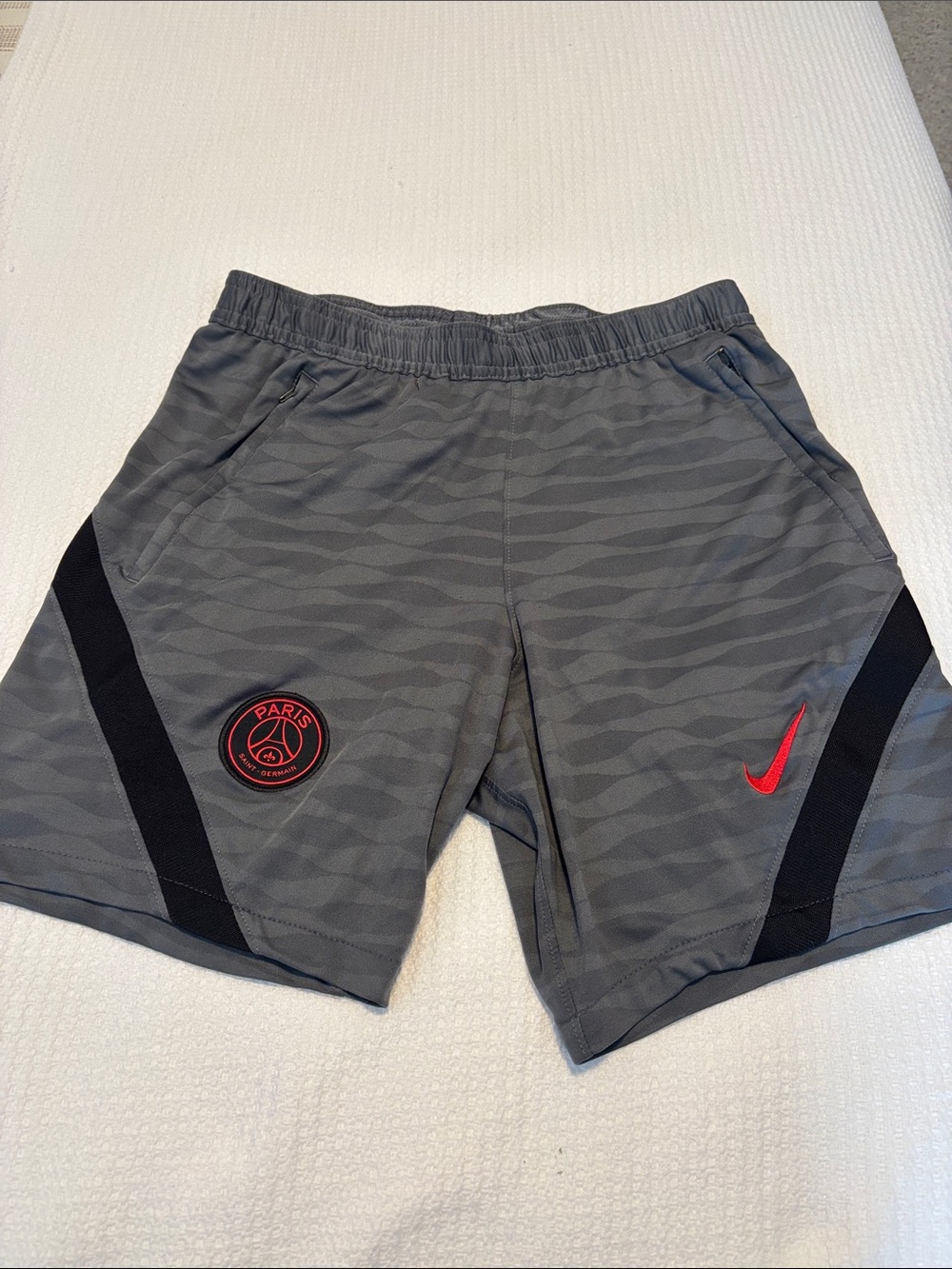 Nike Gray PSG Athletic Shorts with Red Accents